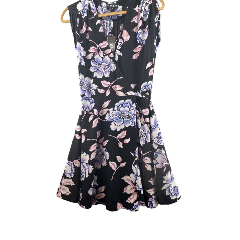 Yumi Kim Womens  Classic Peony Black Faux Wrap Dress  Size Small NWT